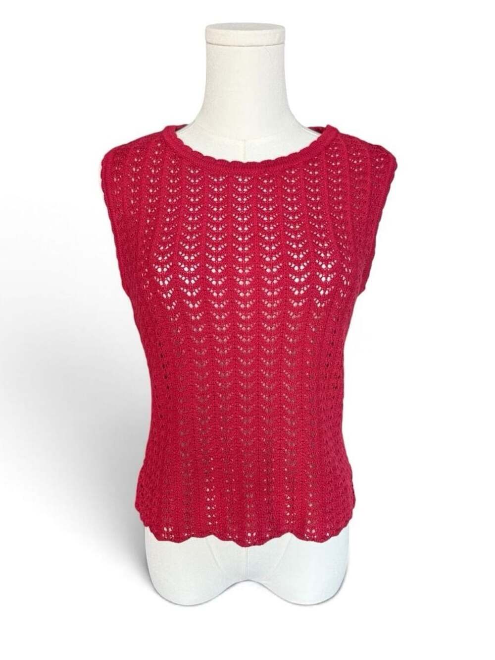 Y2K United Colors of Benetton Red 100% Cotton Crochet Knit Tank Top - Sz S